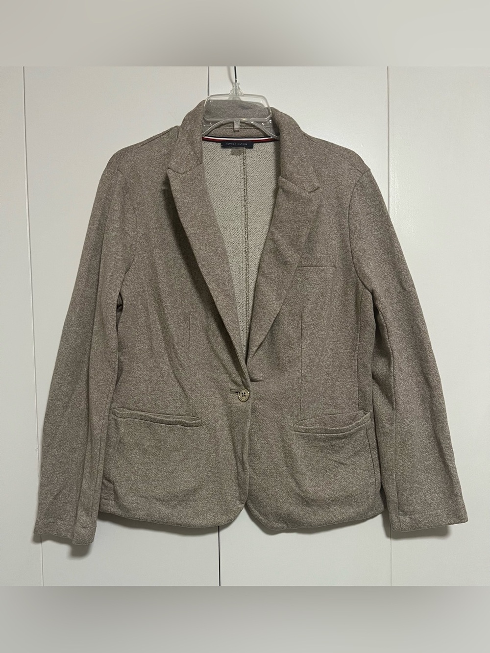 Tommy Hilfiger Women's Size 14 Beige Knit Blazer Jacket One-Button Long Sleeve